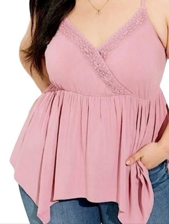 torrid Tops - Torrid 3x Flowy Pink Lace-Trim Babydoll Cami